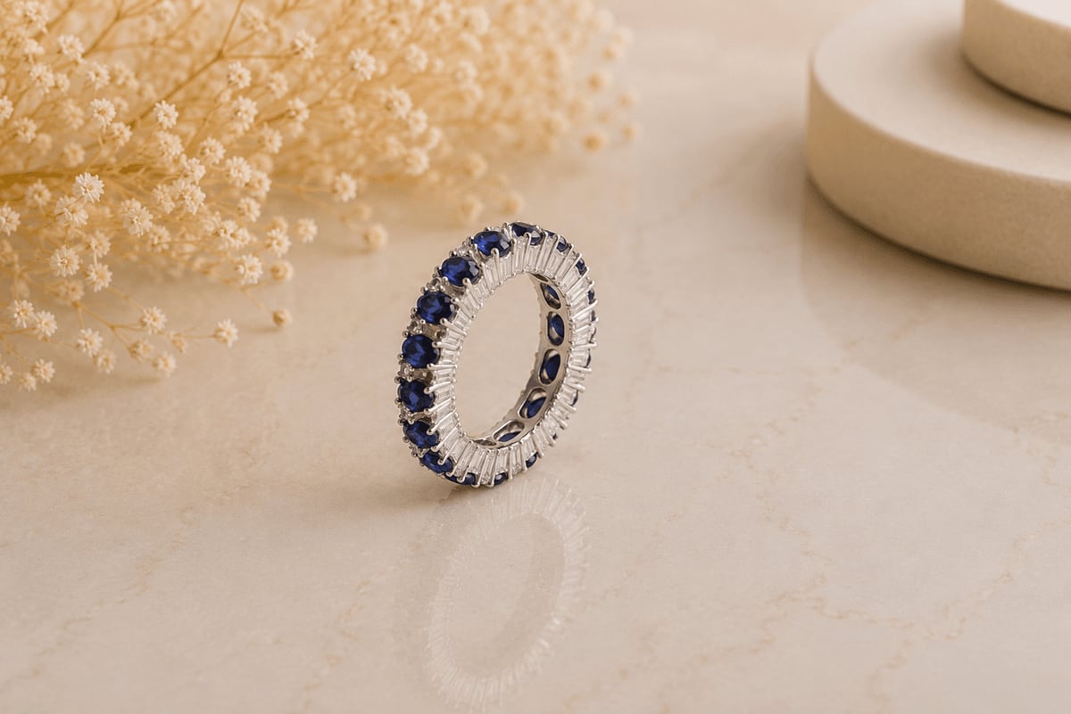 Sapphire Blue & Baguette CZ Full Eternity Ring